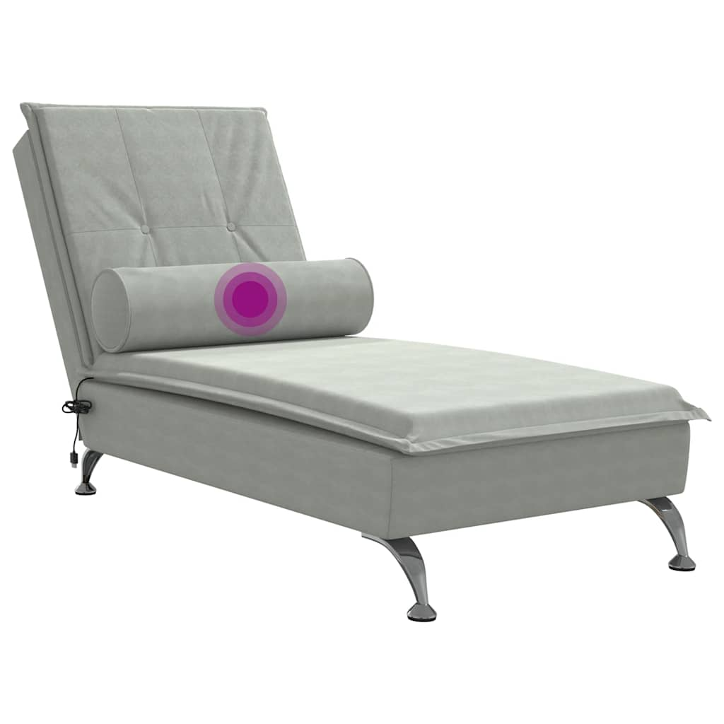 Massage lounger with support, light grey, velvet