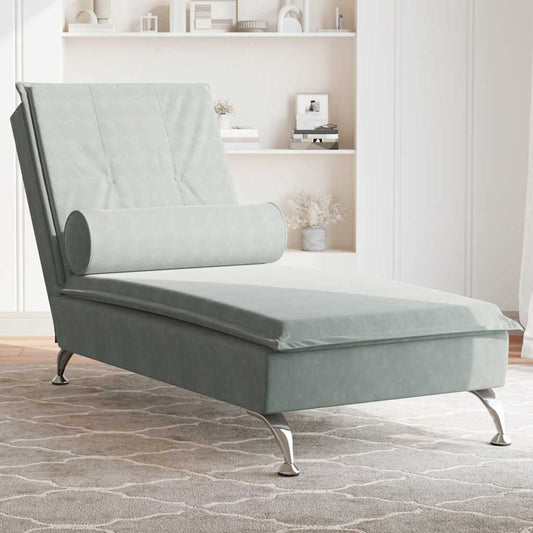 Massage lounger with support, light grey, velvet