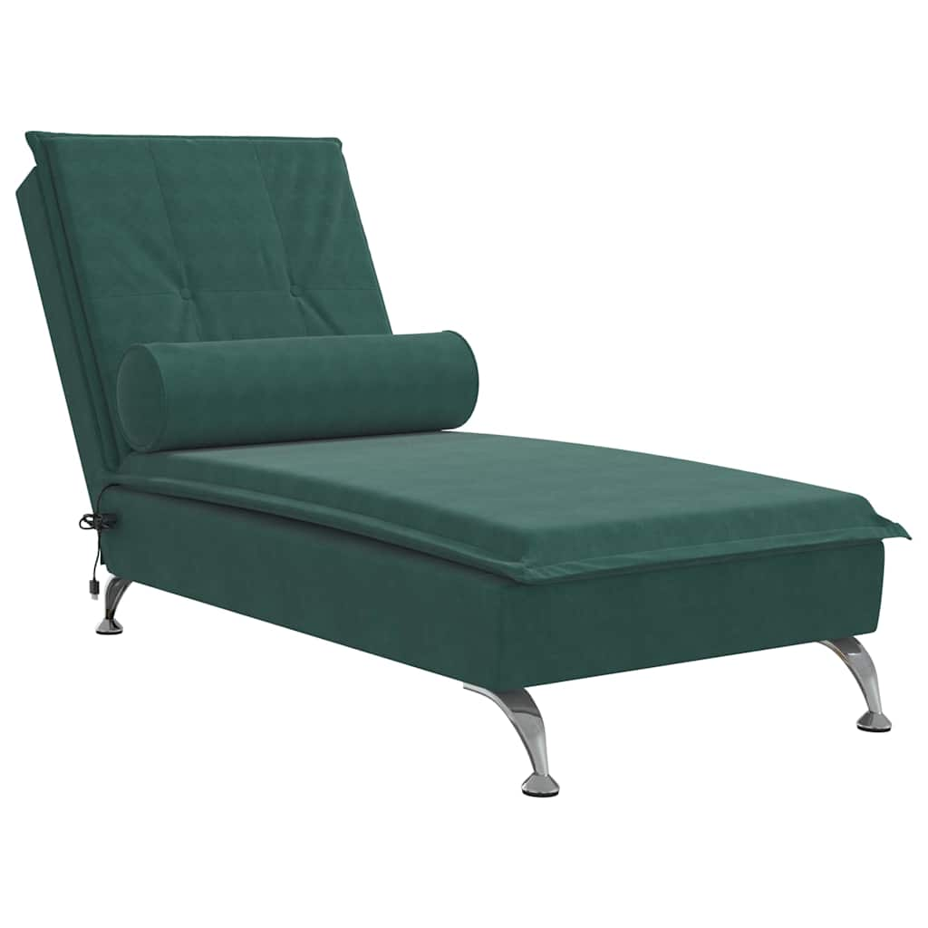 Massage lounger with support, dark green, velvet