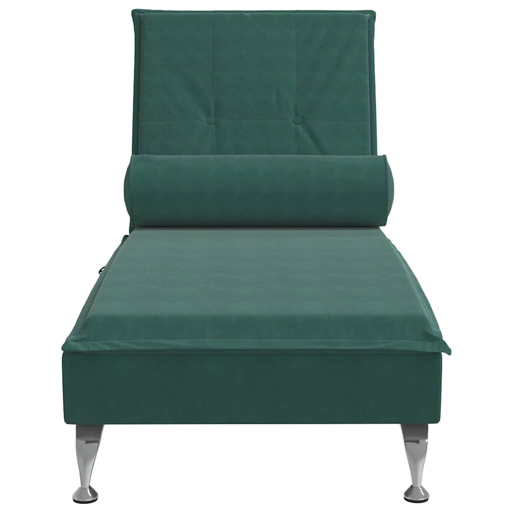 Massage lounger with support, dark green, velvet