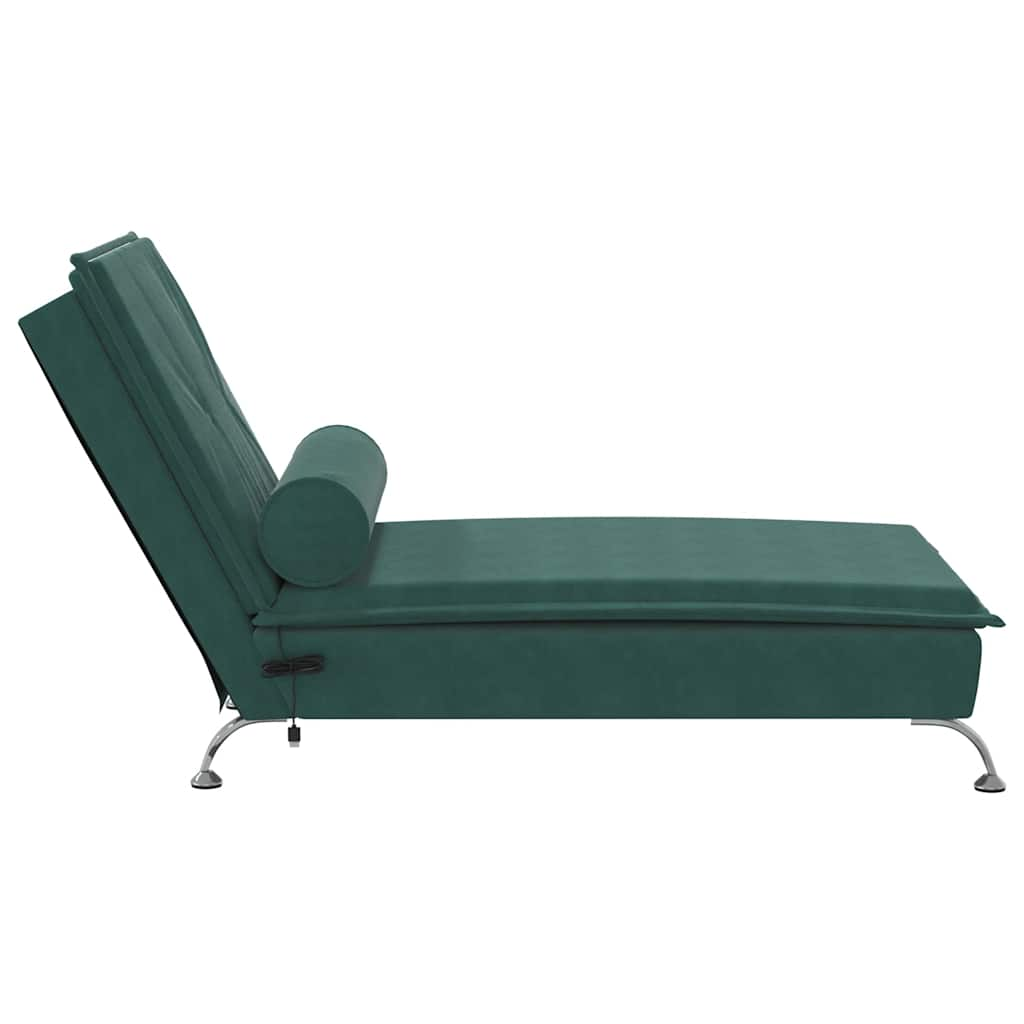 Massage lounger with support, dark green, velvet