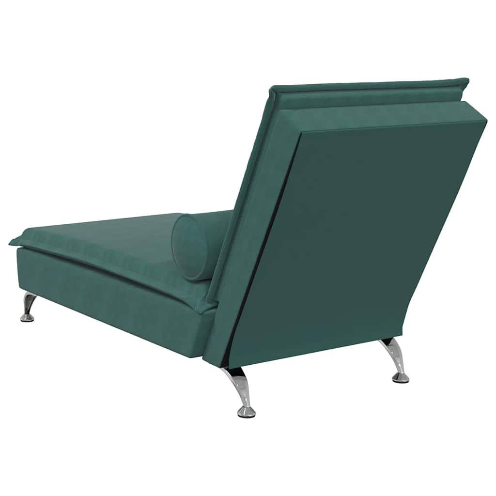 Massage lounger with support, dark green, velvet