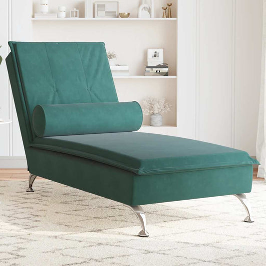 Massage lounger with support, dark green, velvet