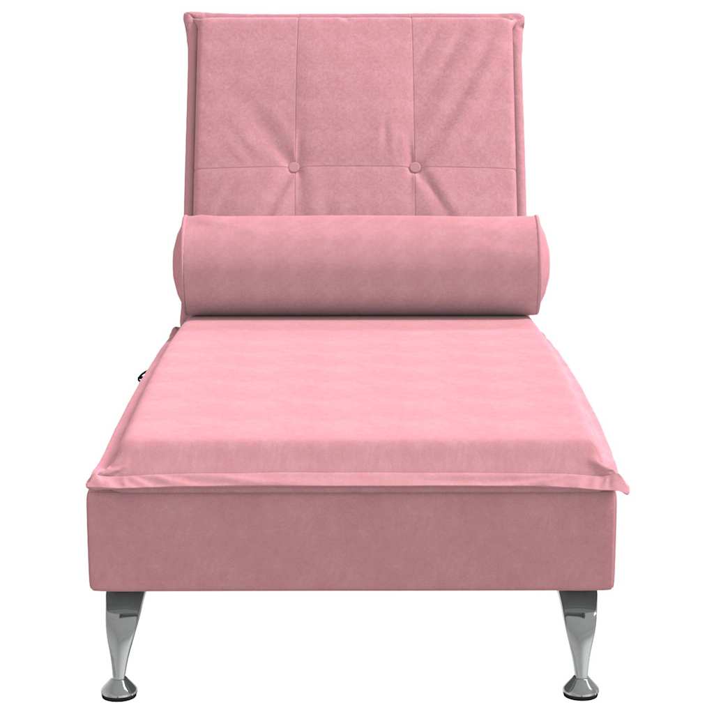 Massage lounger with support, pink, velvet