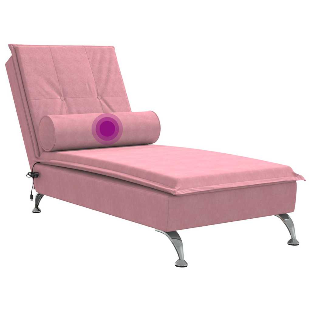 Massage lounger with support, pink, velvet