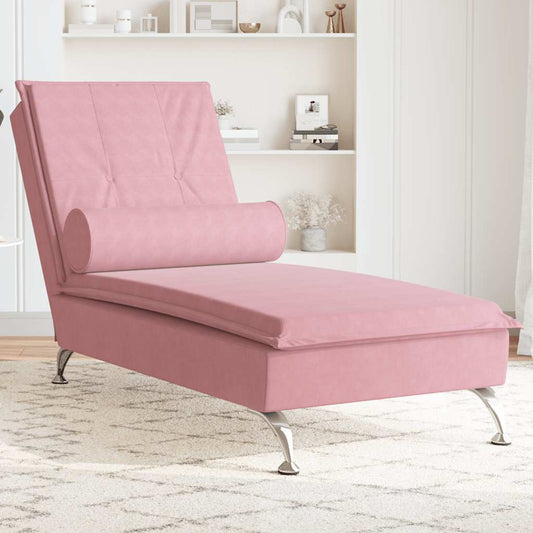 Massage lounger with support, pink, velvet