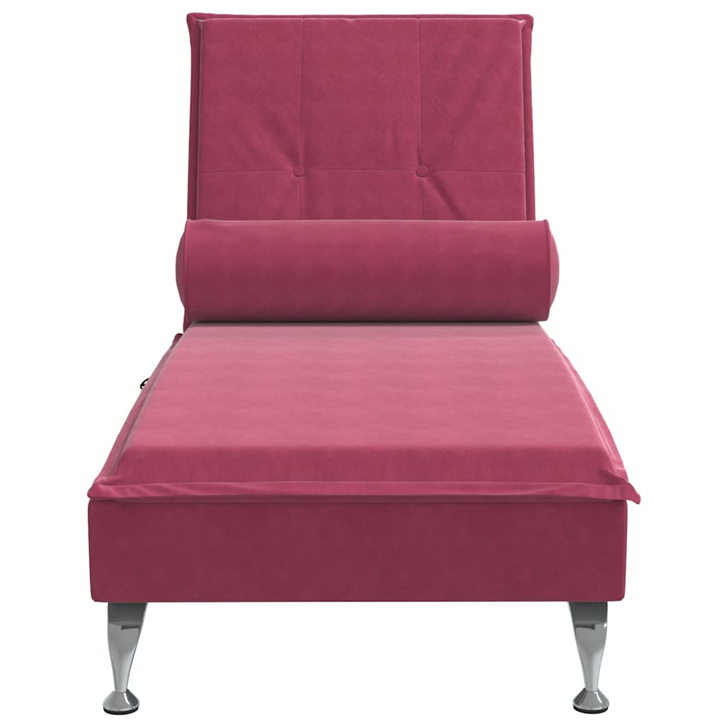 Massage lounger with support, wine red, velvet