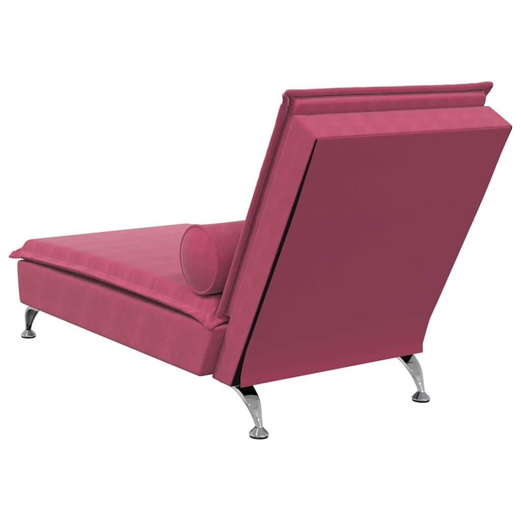 Massage lounger with support, wine red, velvet