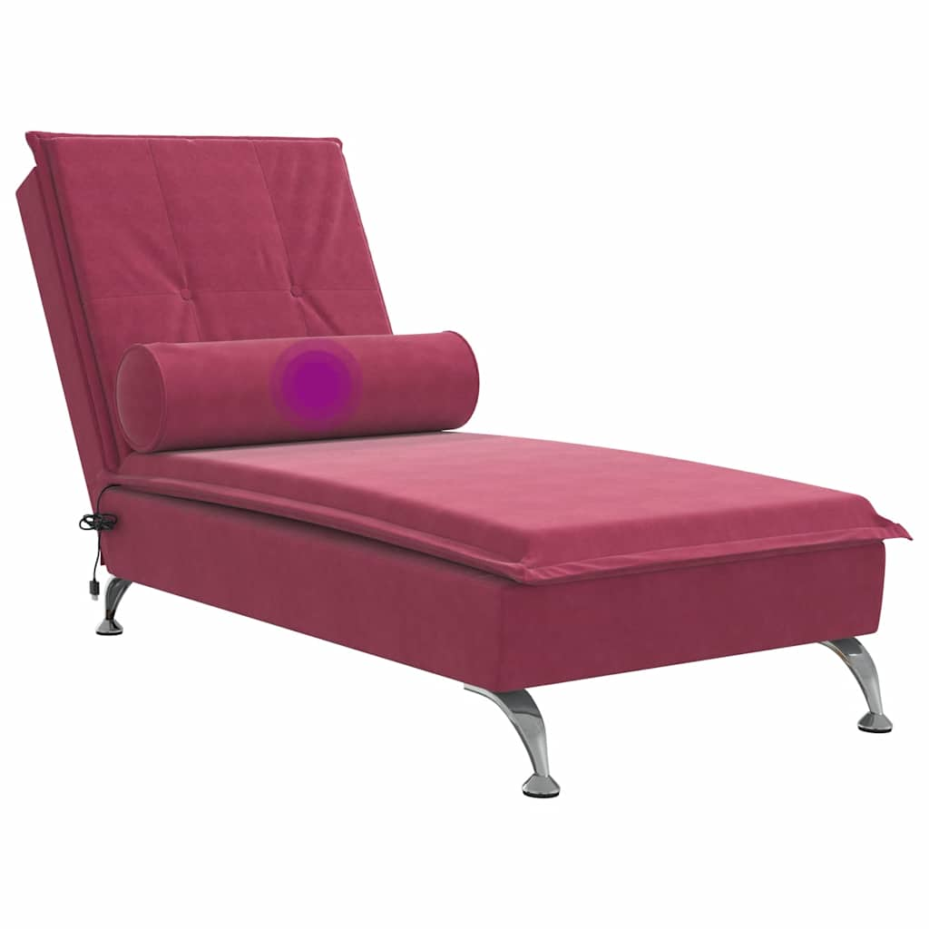 Massage lounger with support, wine red, velvet