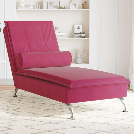 Massage lounger with support, wine red, velvet