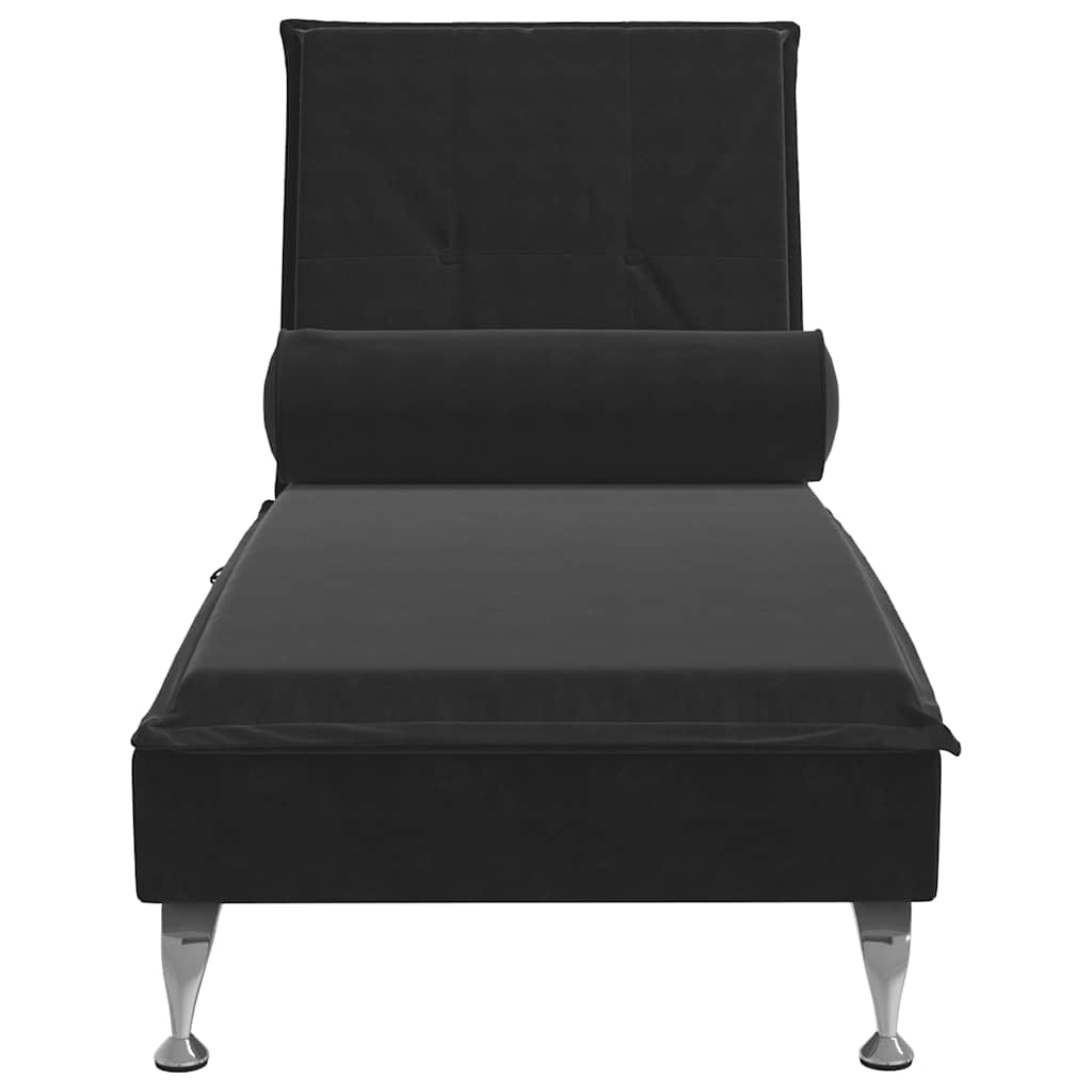 Massage lounger with support stand, black, velvet