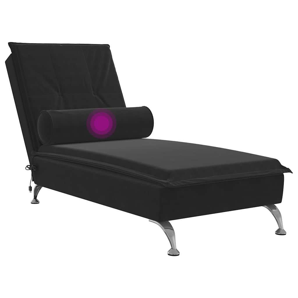 Massage lounger with support stand, black, velvet