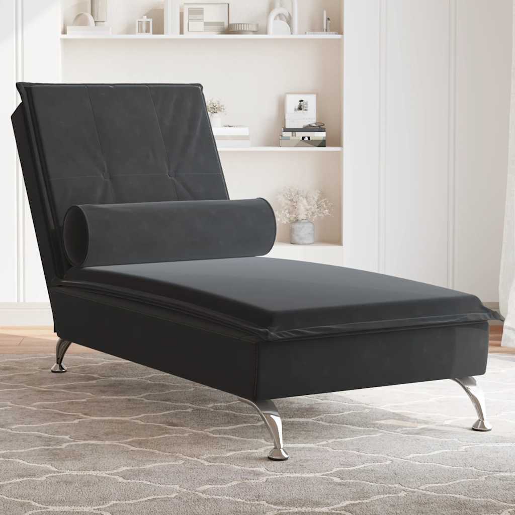 Massage lounger with support stand, black, velvet