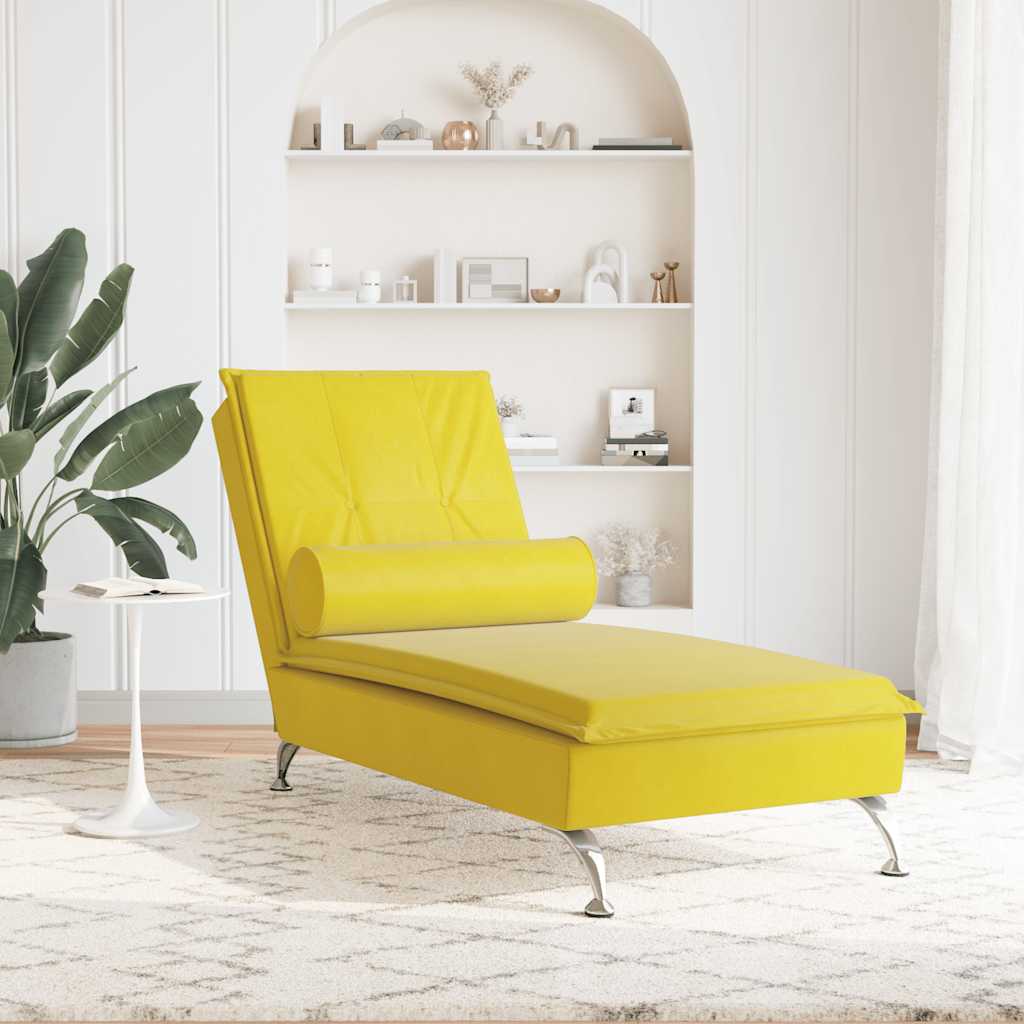 Massage lounger with support, yellow, velvet