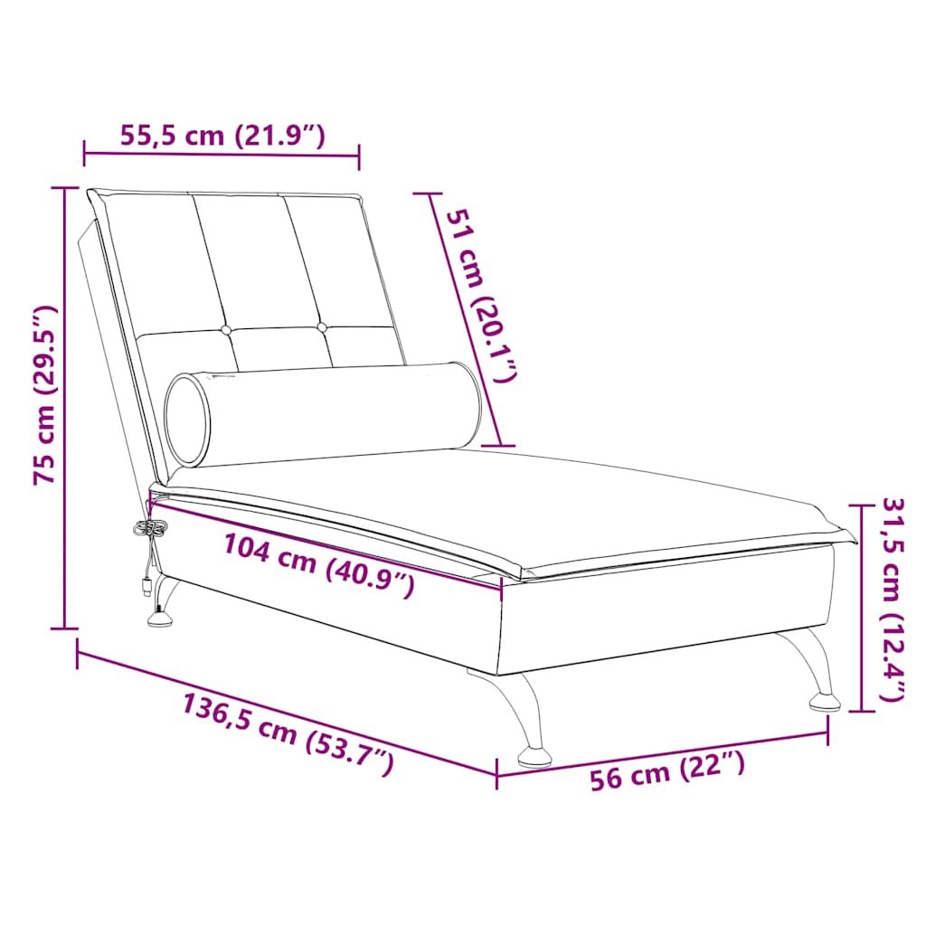 Massage lounger with support, yellow, velvet