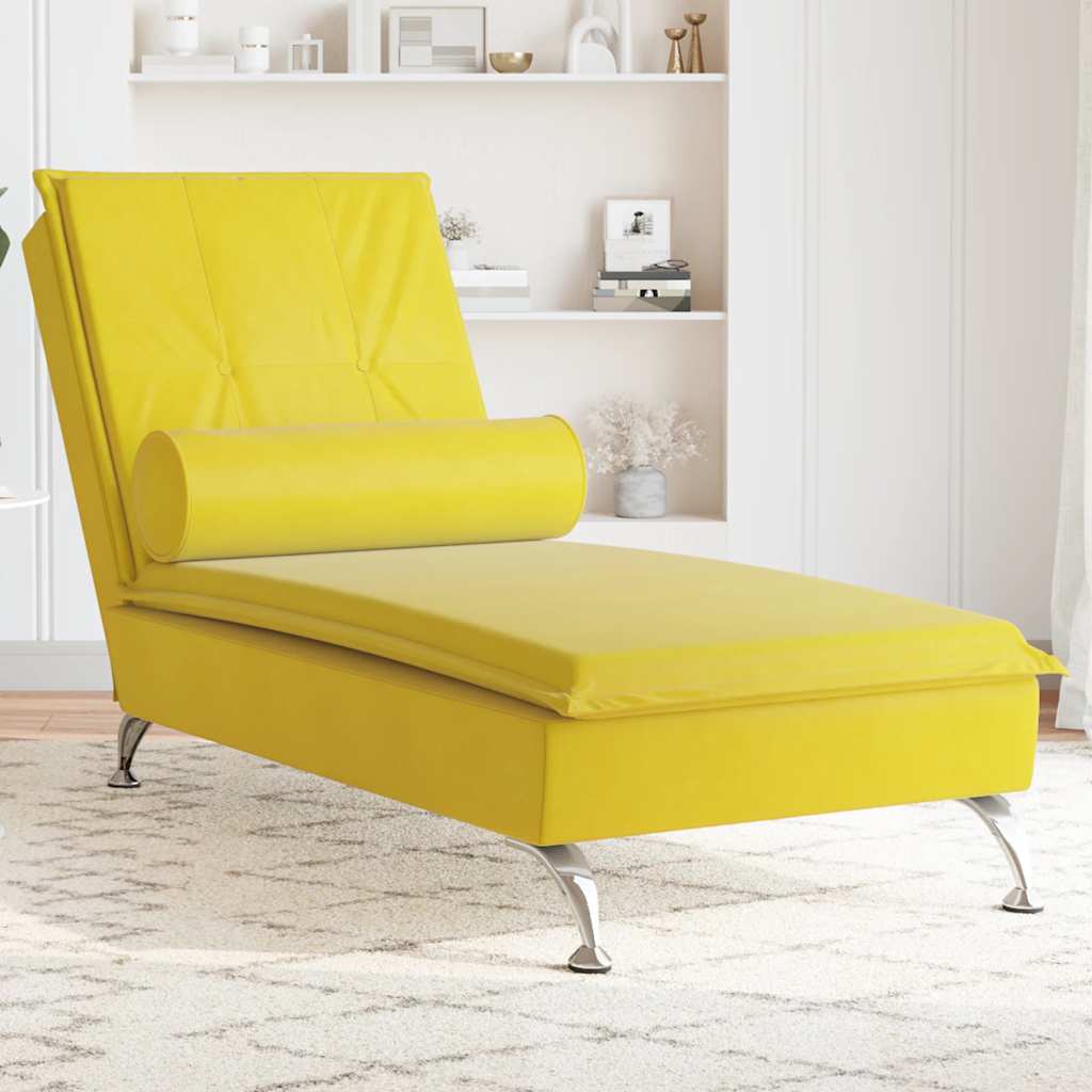 Massage lounger with support, yellow, velvet