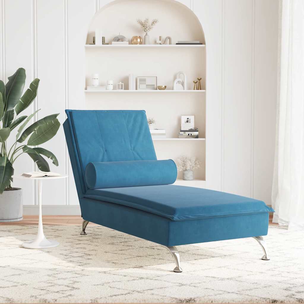 Massage lounger with support, blue, velvet