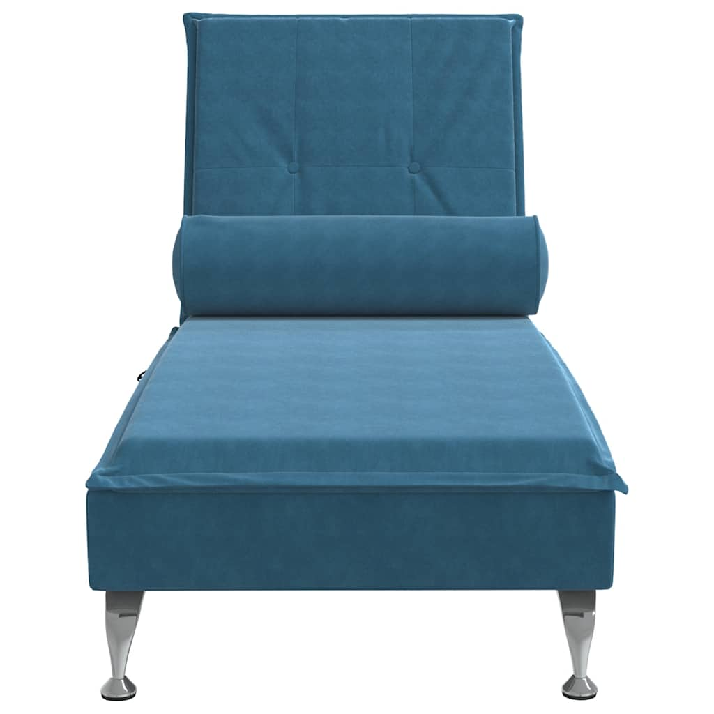 Massage lounger with support, blue, velvet