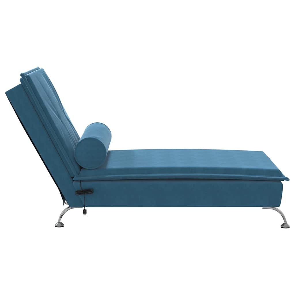 Massage lounger with support, blue, velvet