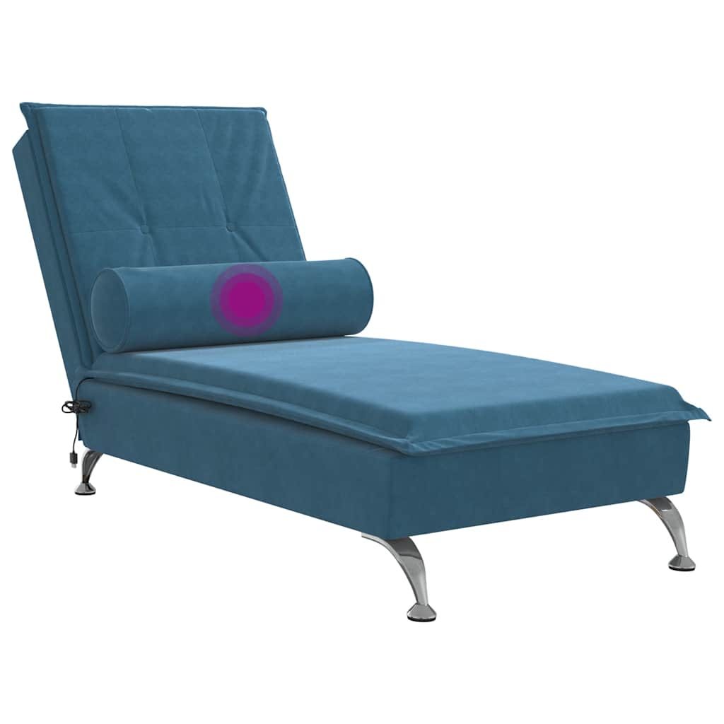 Massage lounger with support, blue, velvet