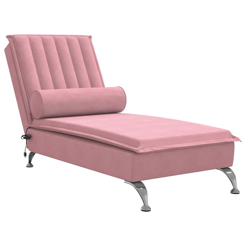 Massage lounger with support, pink, velvet