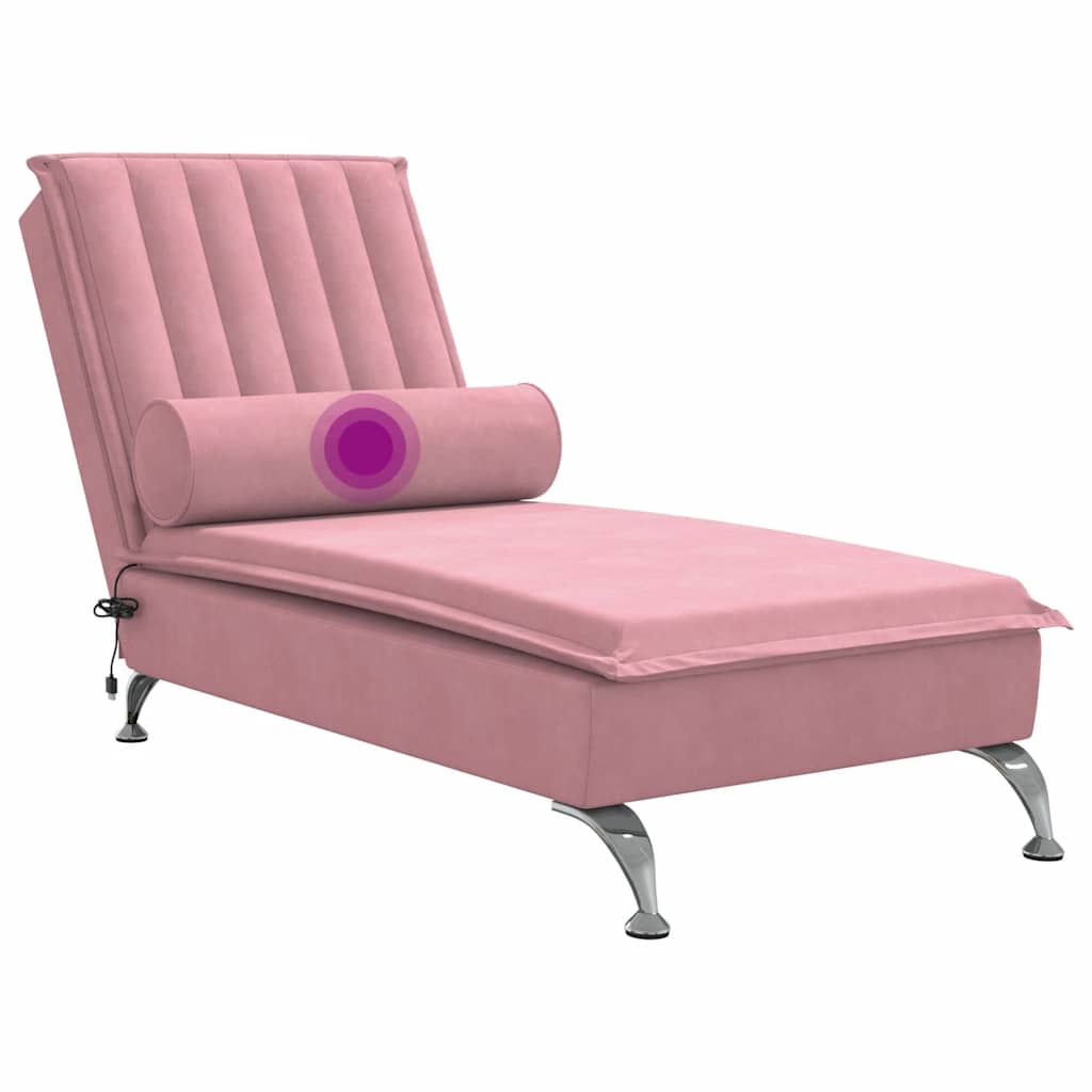 Massage lounger with support, pink, velvet