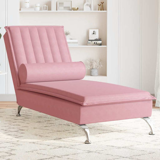 Massage lounger with support, pink, velvet