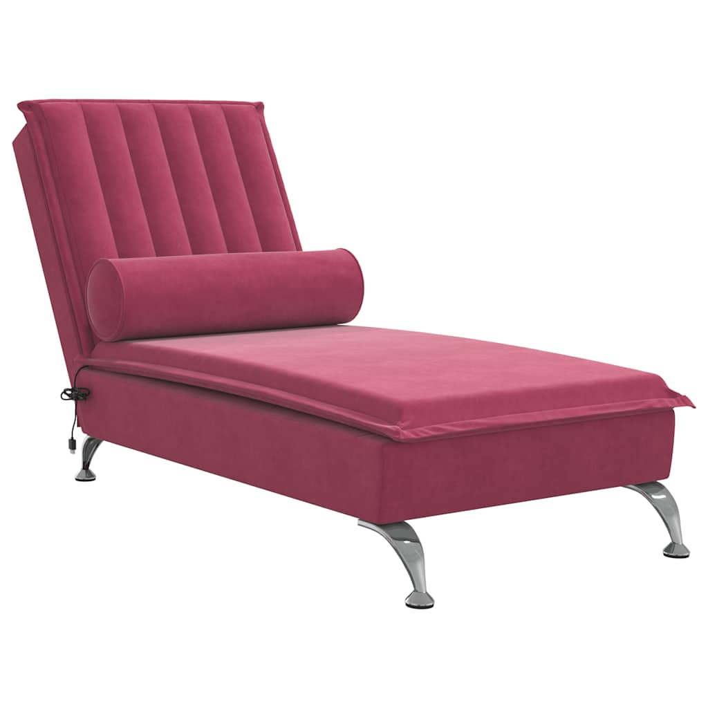 Massage lounger with support, wine red, velvet