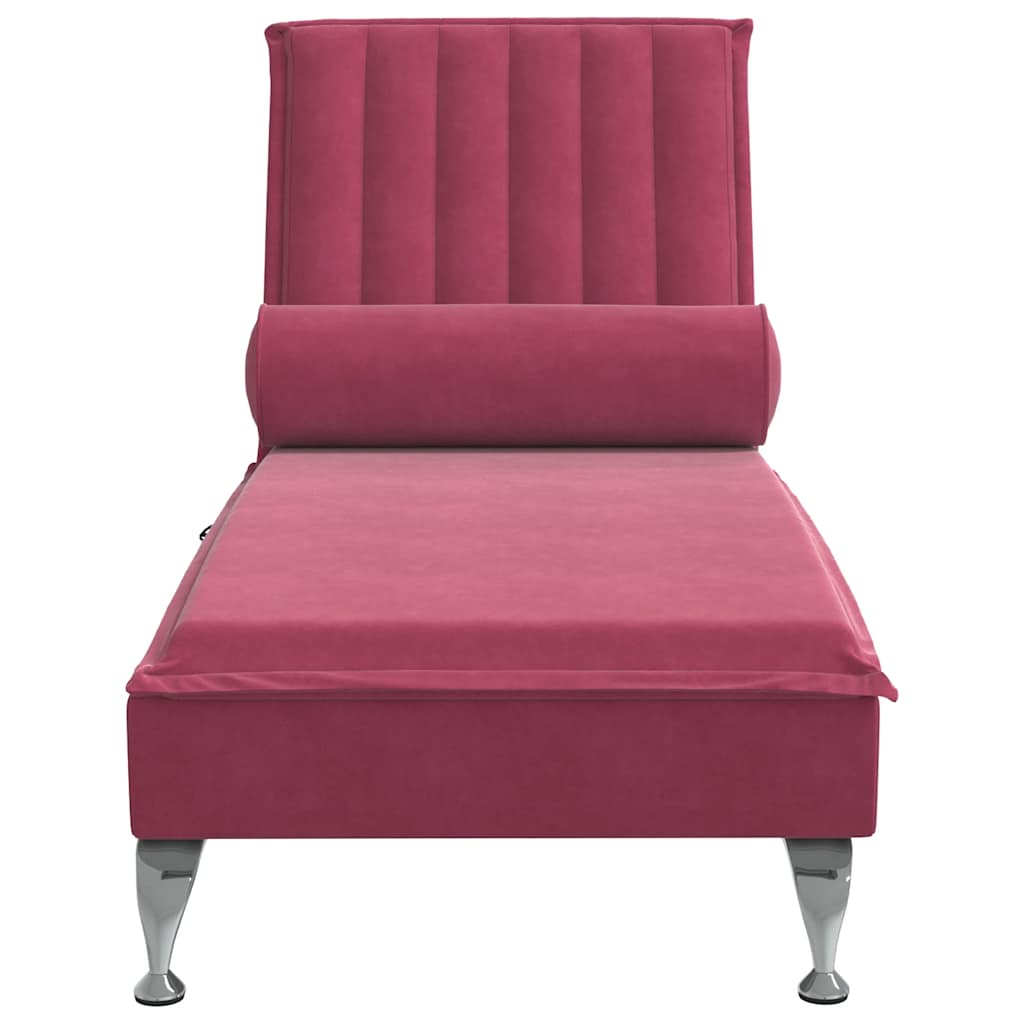 Massage lounger with support, wine red, velvet