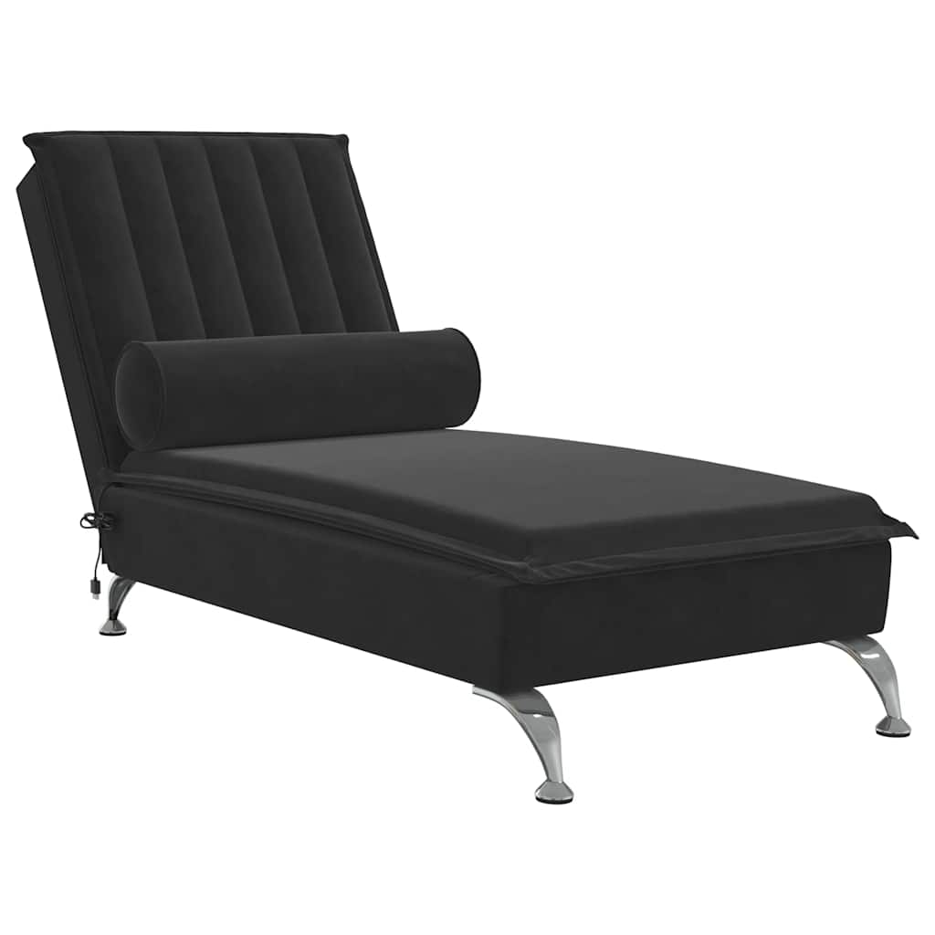 Massage lounger with support stand, black, velvet