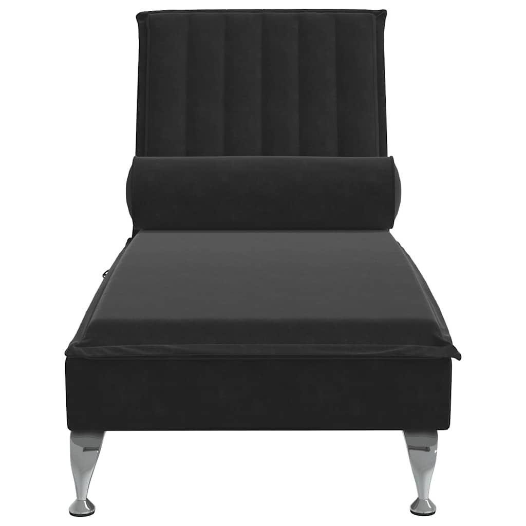 Massage lounger with support stand, black, velvet