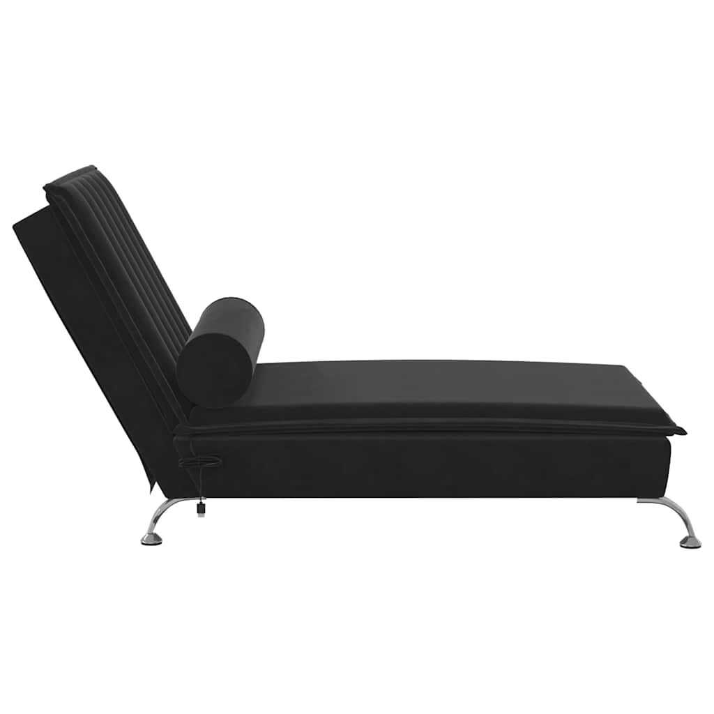 Massage lounger with support stand, black, velvet