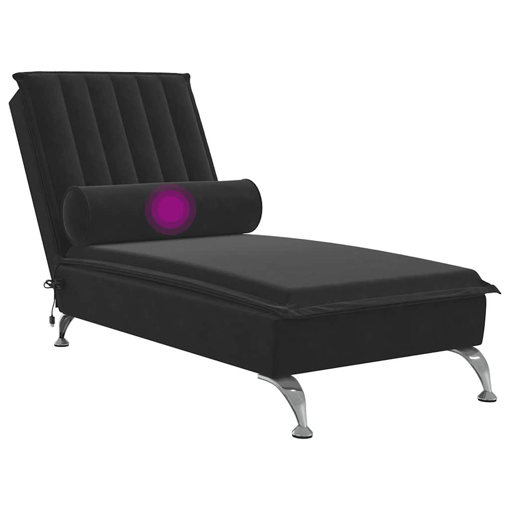 Massage lounger with support stand, black, velvet