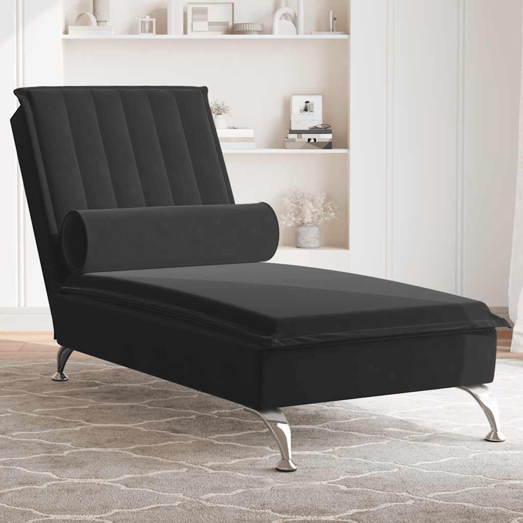 Massage lounger with support stand, black, velvet