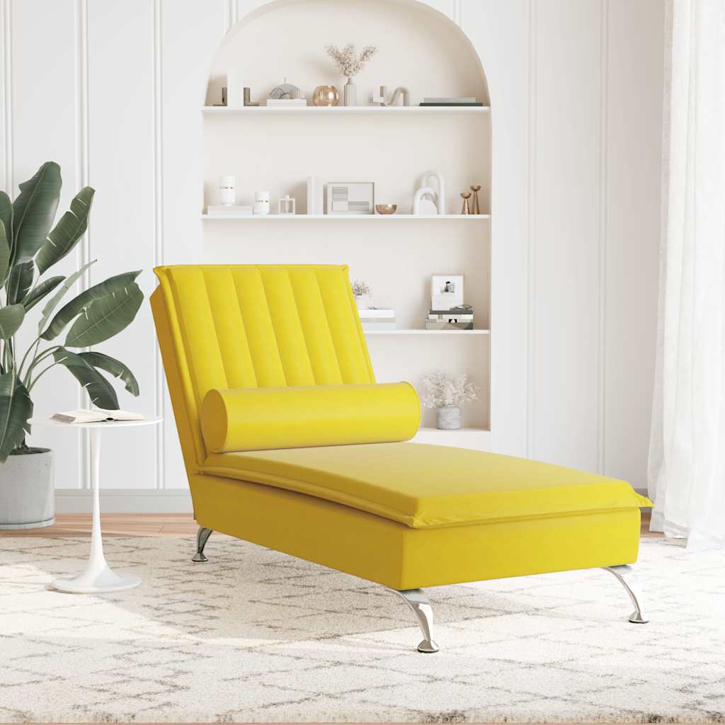 Massage lounger with support, yellow, velvet