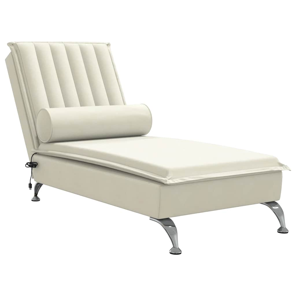 Massage lounger with support, cream, velvet