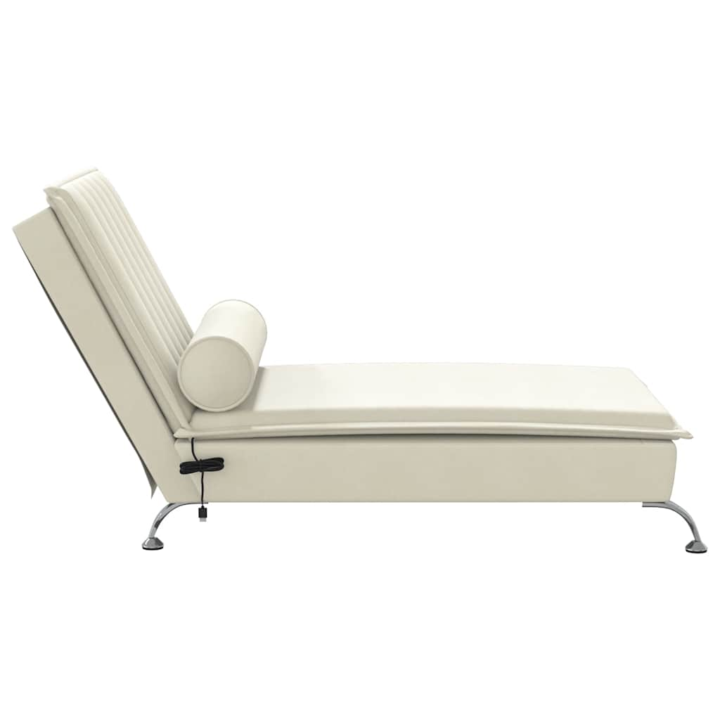 Massage lounger with support, cream, velvet