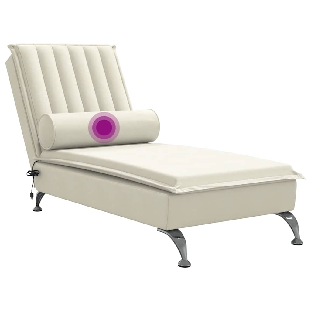 Massage lounger with support, cream, velvet