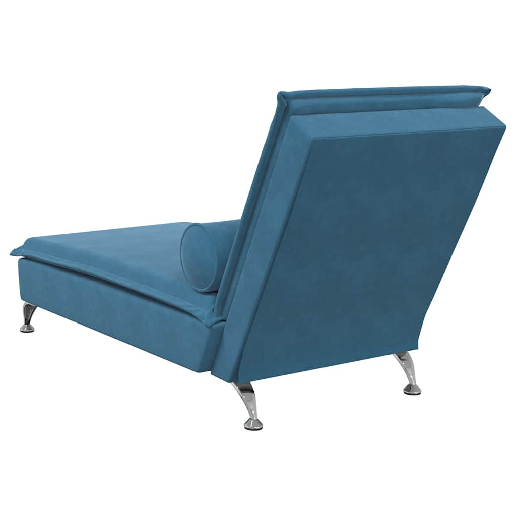 Massage lounger with support, blue, velvet