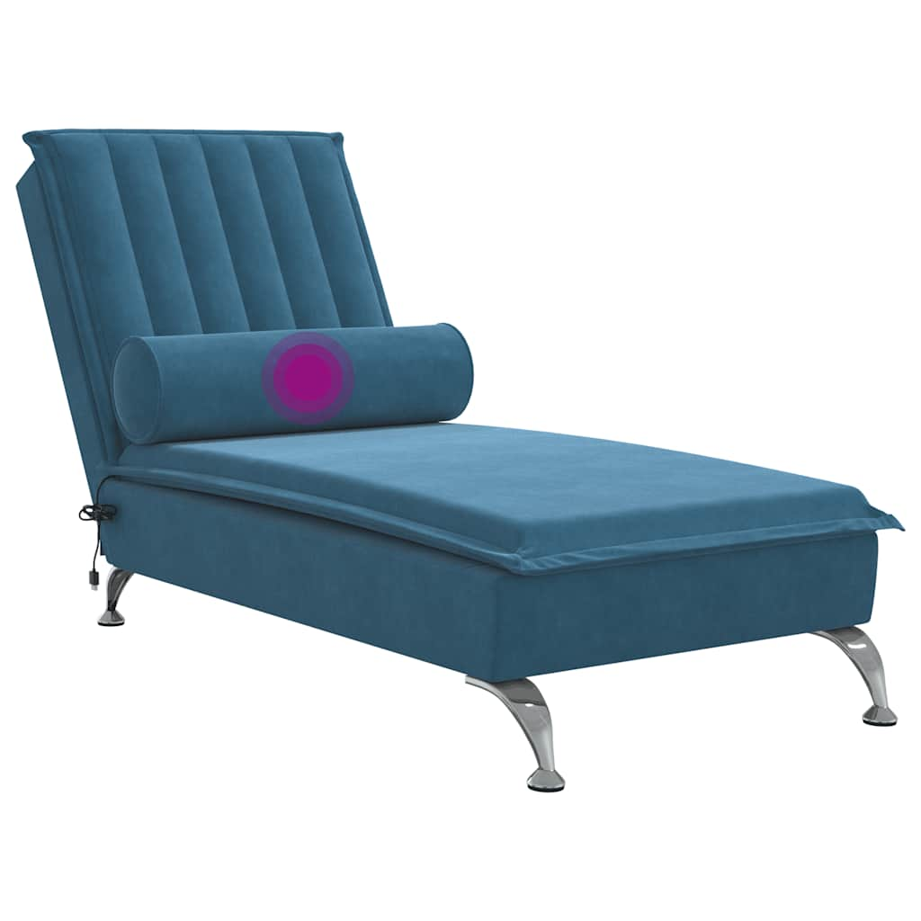 Massage lounger with support, blue, velvet