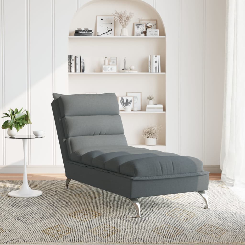 Chaise longue with cushions, dark grey, textile