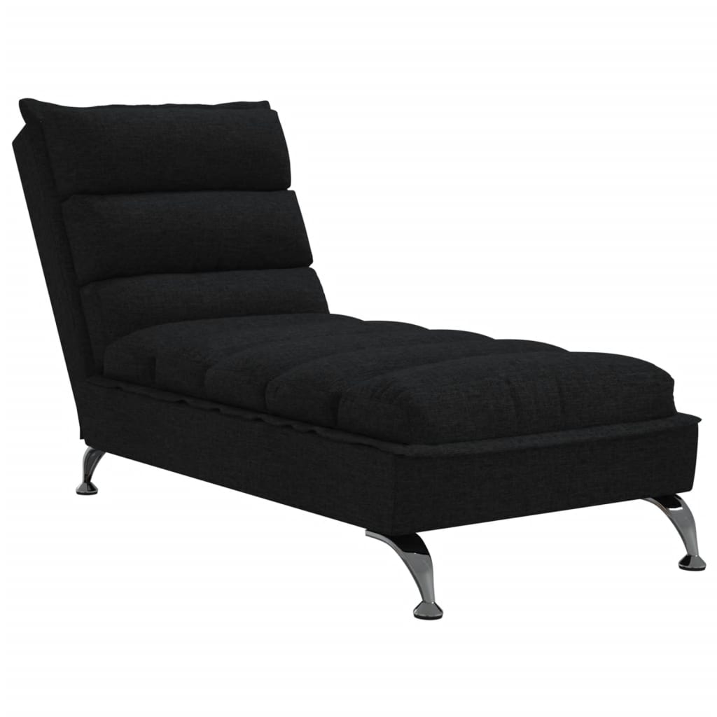 Chaise longue with cushions, black, textile