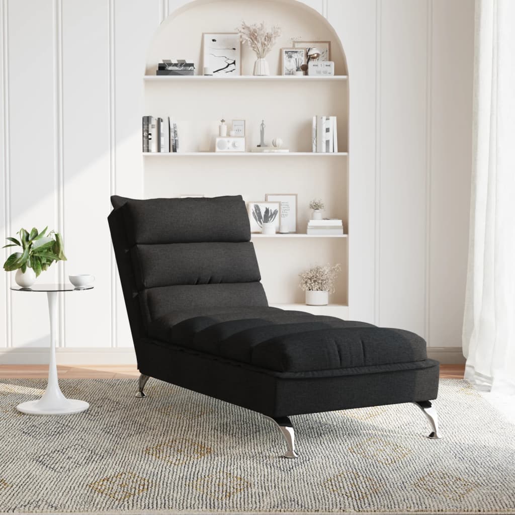 Chaise longue with cushions, black, textile