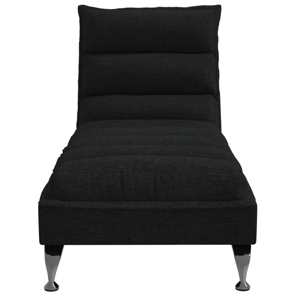 Chaise longue with cushions, black, textile