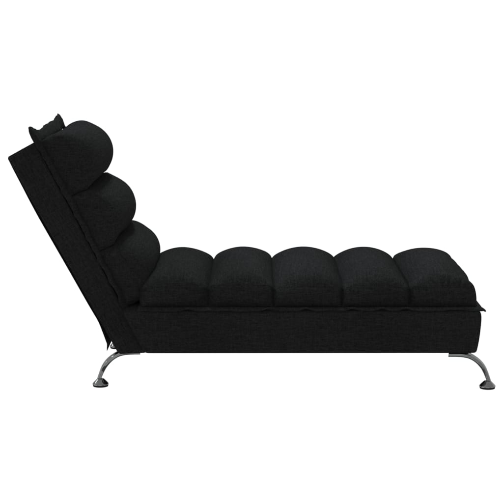 Chaise longue with cushions, black, textile