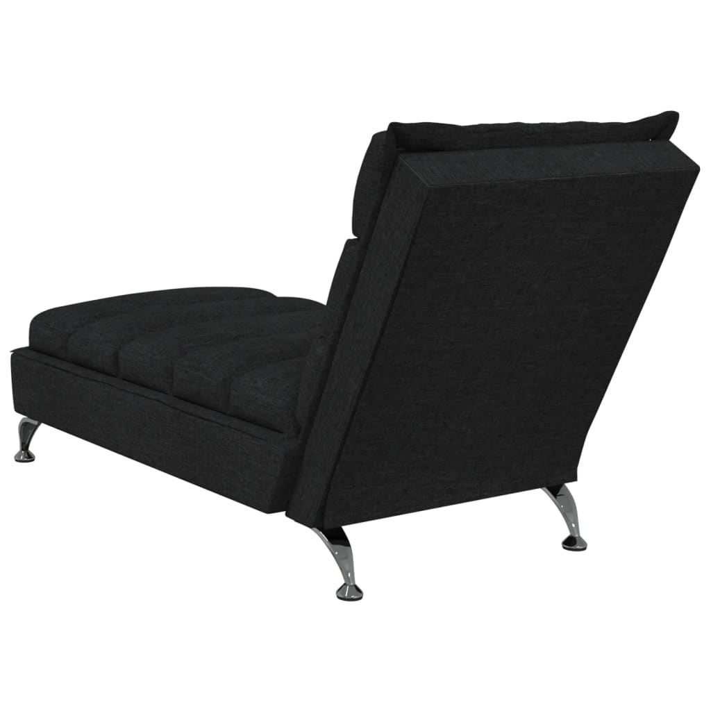 Chaise longue with cushions, black, textile