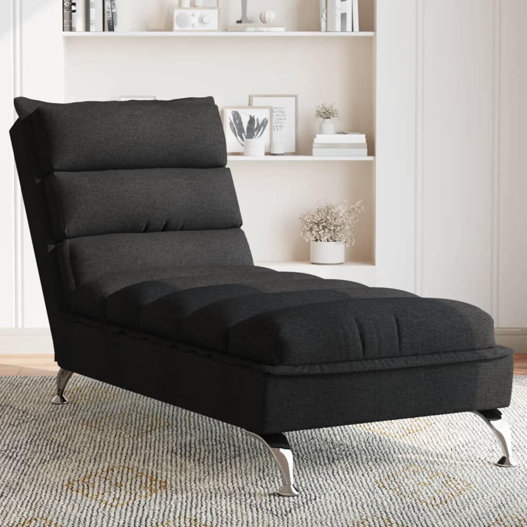 Chaise longue with cushions, black, textile