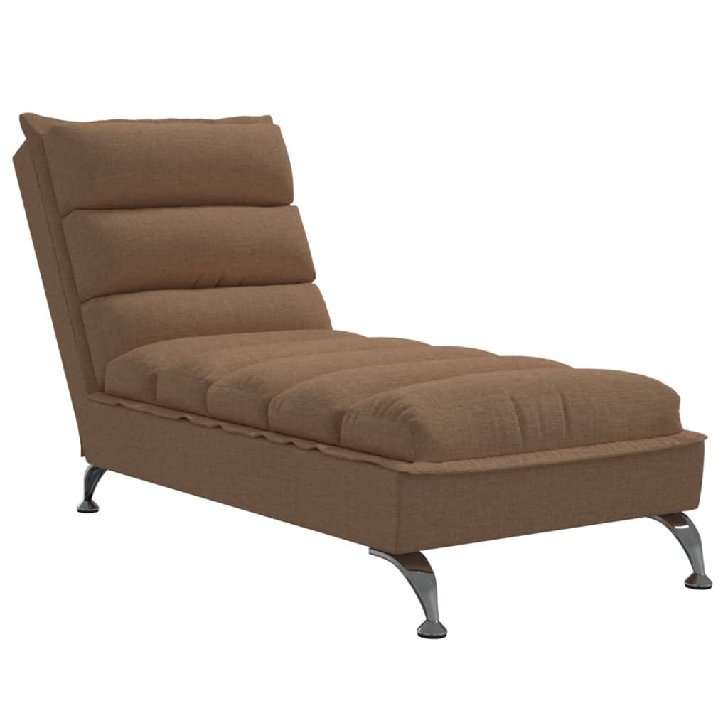 Chaise longue with cushions, brown, textile