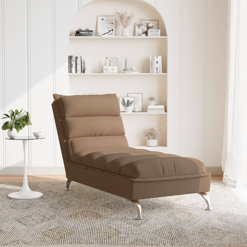 Chaise longue with cushions, brown, textile