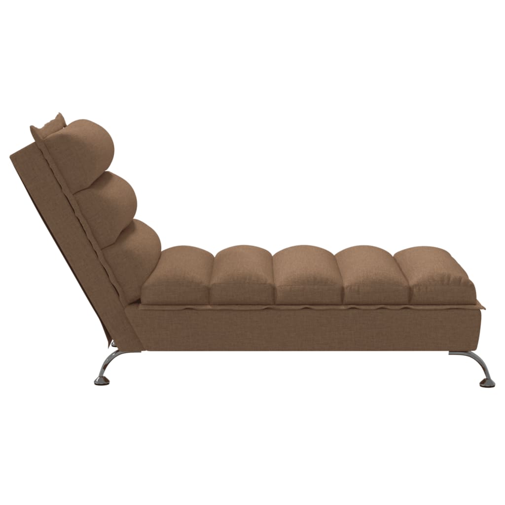 Chaise longue with cushions, brown, textile